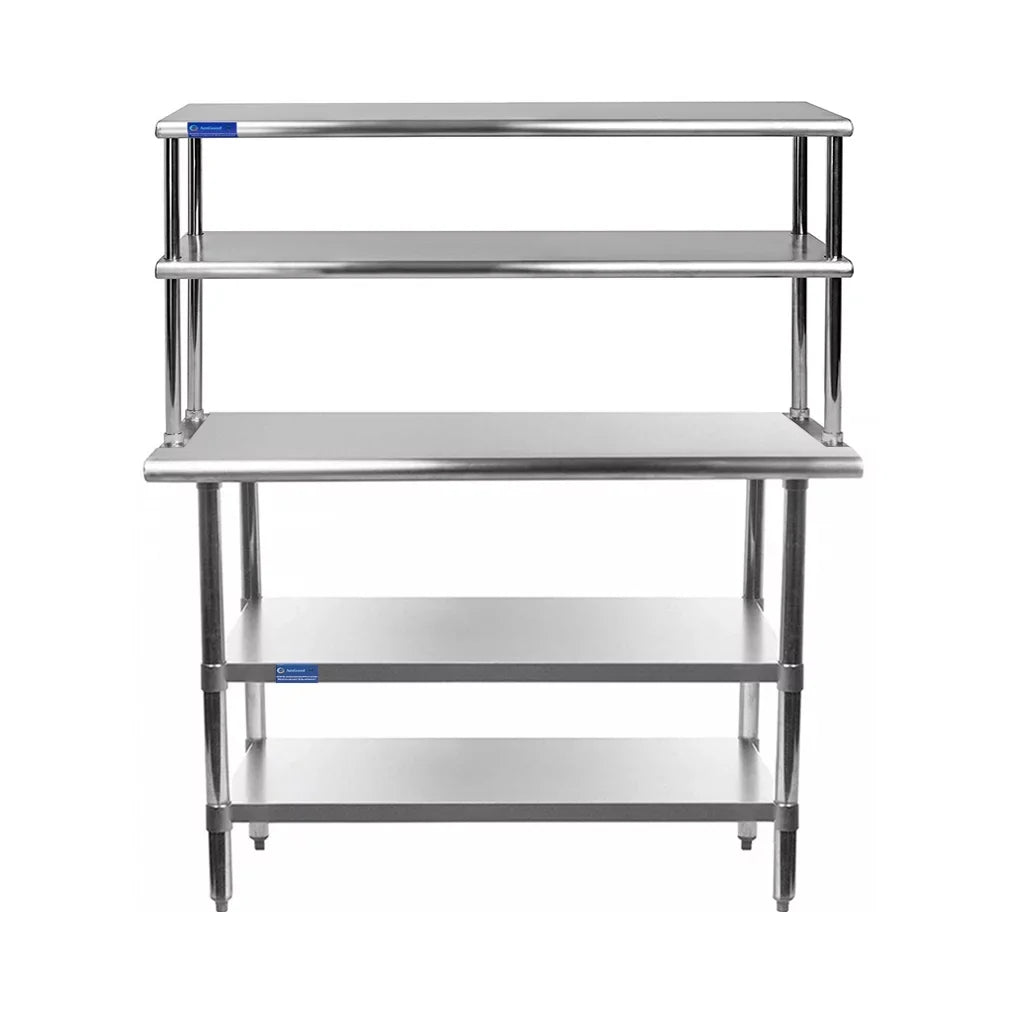 Wide Table x Prep 14" With | Tier Two 12" & Work Overshelf Kitchen | Shelves Metal Double Shelving Combo Table Stainless 30" Steel