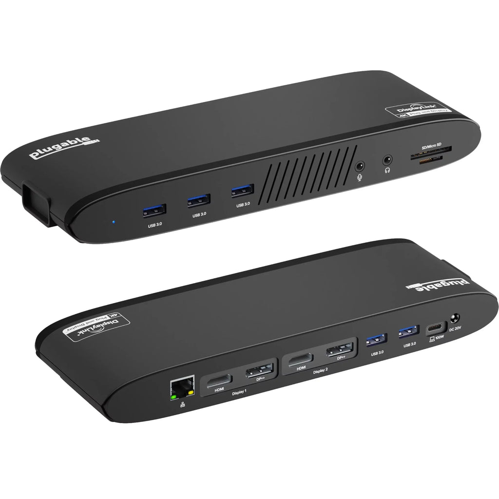 Reader 2x DisplayPort, USB 2x 13-in-1 Mac, Dual Thunderbolt Charging, Monitor, USB, 100W USB-C Plugable C or SD Displays Compatible HDMI (5x 4, Card with Windows, Docking 4K Station 3 / Dual Ethernet,