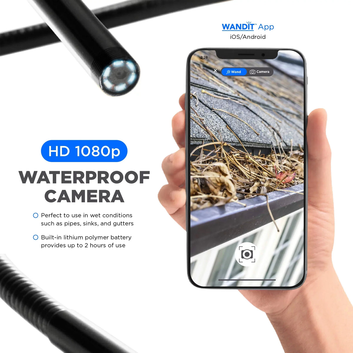 360 41 Wand WANDIT with Inspection - Inspect - Your Extendable, Inspection Capture Anything, Light - Degree Anywhere, to Images Flexible Wireless - Rechargeable Camera Phone Camera Anytime Inch