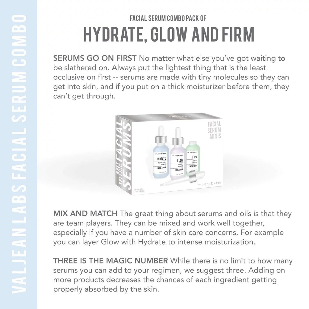 Serum, Firm - Glow, Free, and Free, Targeted Skincare Combo Facial Ingredients Cruelty Labs Paraben Supercharged, Hydrate, of Valjean Bottles - Pack 1oz