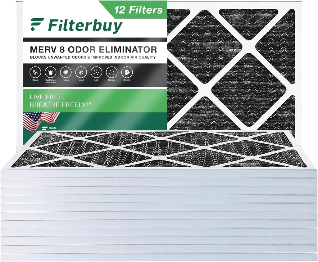 Furnace Carbon AC (12-Pack) Odor Air with 12x25x1 MERV Activated Pleated Eliminator Filters Filterbuy HVAC 8