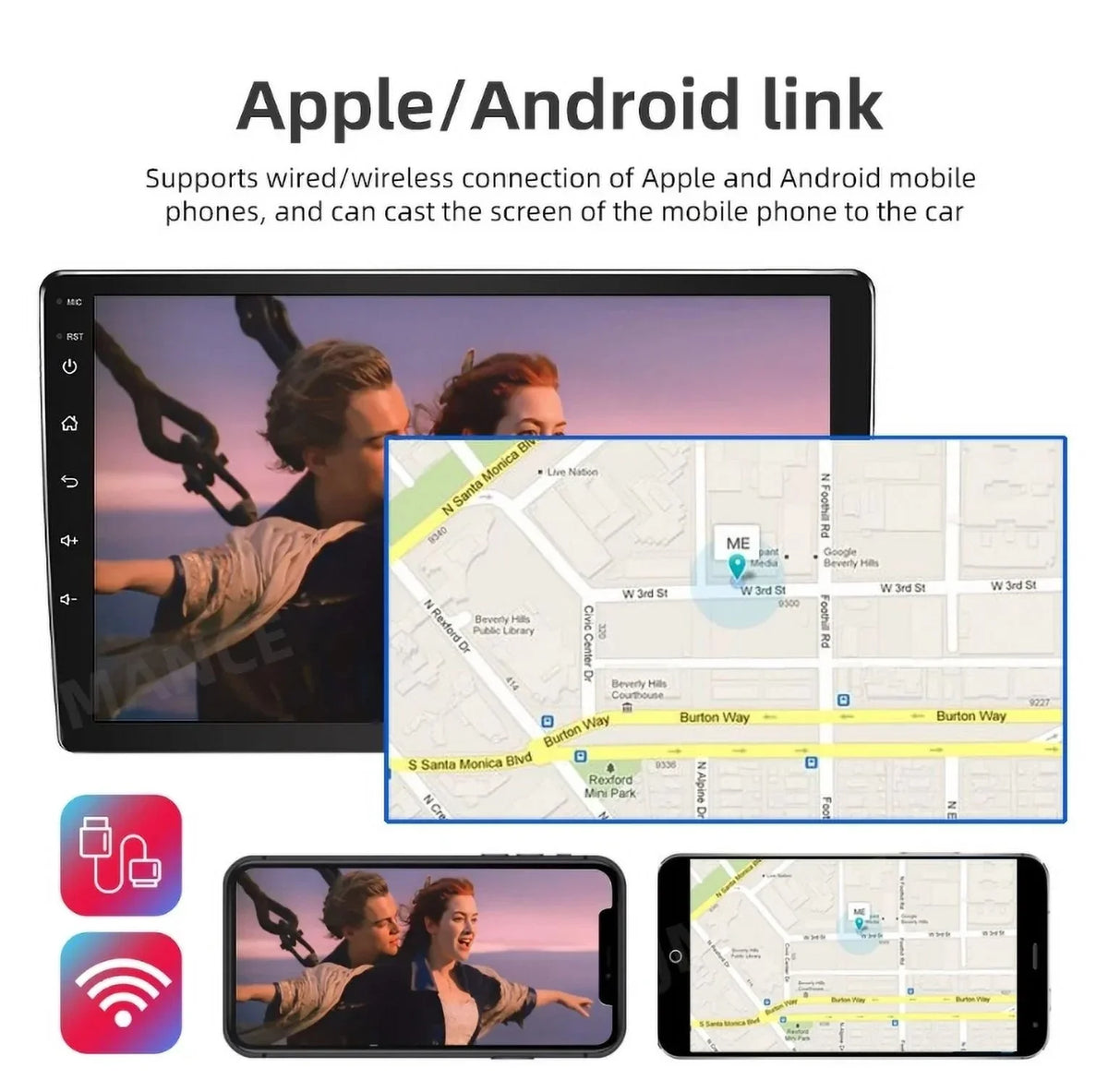 Camera WIFI for 1280*720 Stereo Screen Player Auto 10.1" 2008-2013 Navigation 12 Black SWC Carplay Video Accord Radio Backup 8 GPS Honda Android Car Support Android 2+32G, Wireless