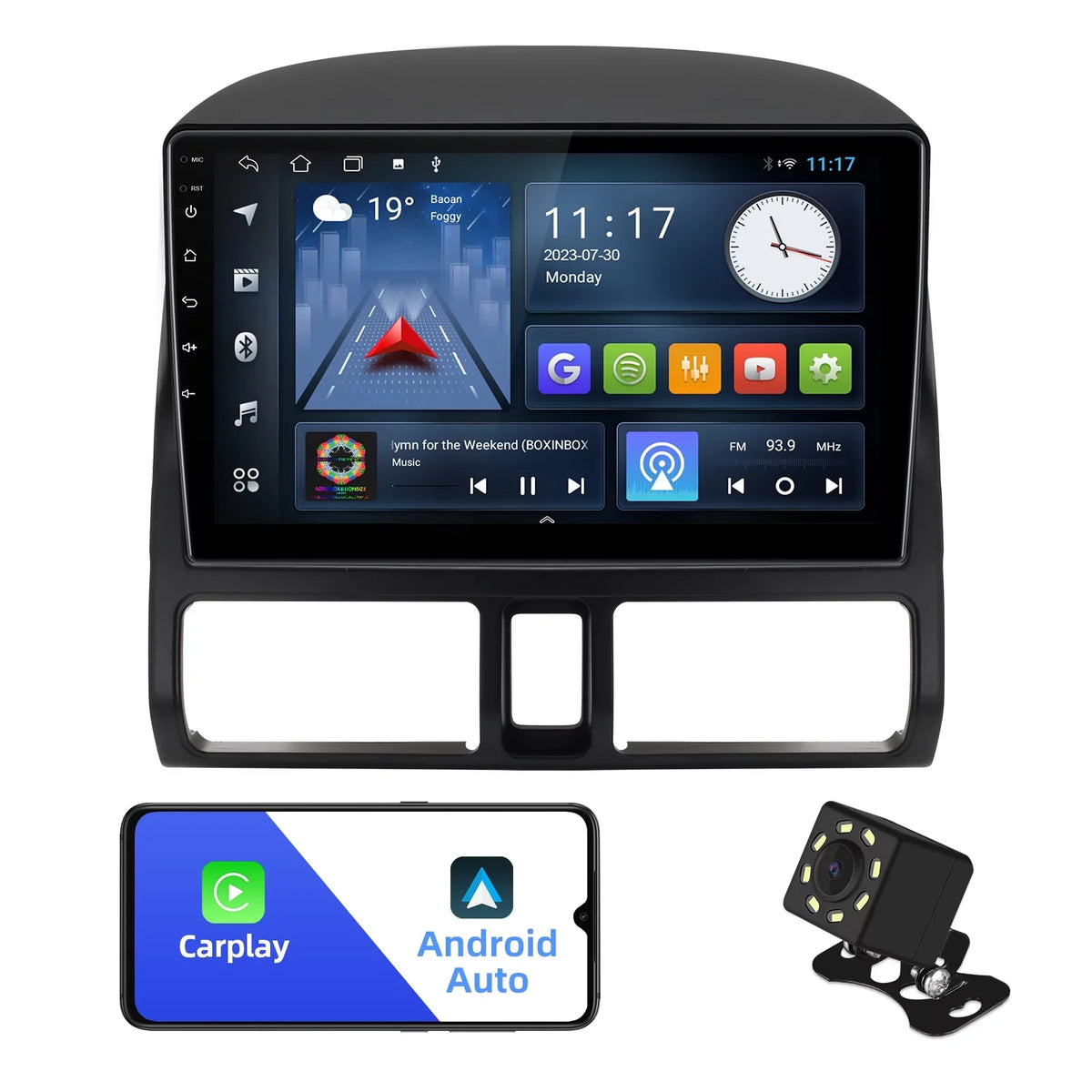 Backup 10 Stereo Inch for Camera TouchScreen 9 Wireless Carplay/Android Car Din 2002-2006 Android Honda Double with Radio Wheel Built-in Auto/GPS/Bluetooth/FM/AUX-in/Steering CR-V Control