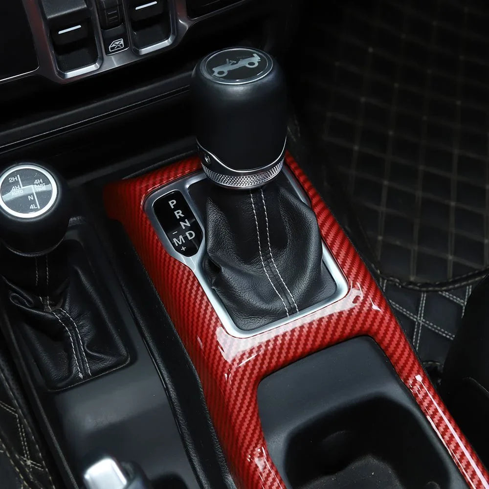 Trim Shift For Parts Gear Cup Wrangler Teledu Cover Red Carbon Holder Panel Jeep