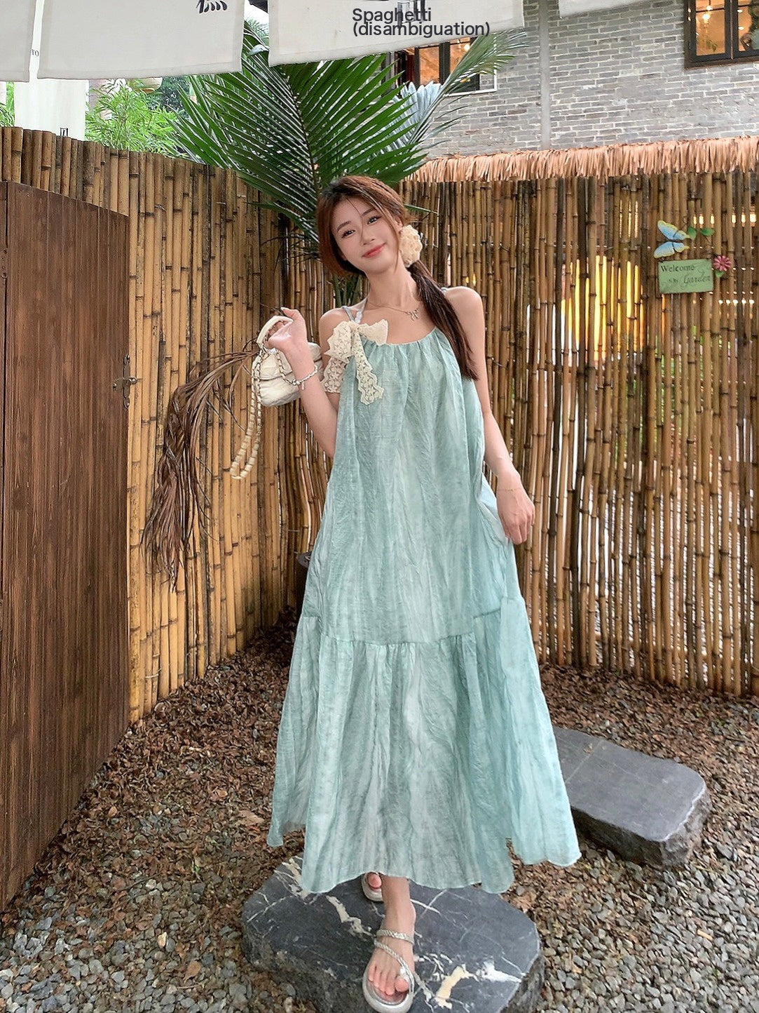 Sleeveless Halterneck Loose For Skirt Summer Suspender Green outfit A-Line Long Mambo Women