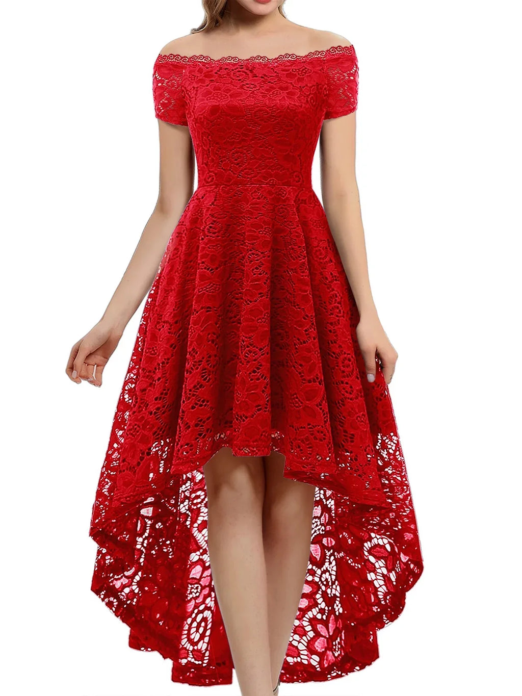 Female Dressystar Party Knee-Length Cocktail outfit Bridesmaid outfit Women Lace Hi-Lo