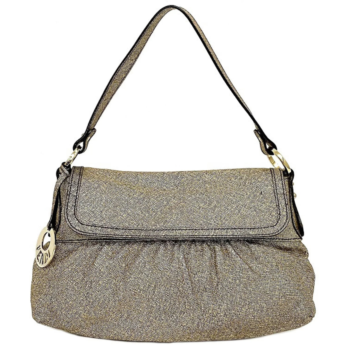 8BK042 Semi-shoulder Leather Gold One (Good) Pre-Owned FENDI Fendi Bag Shoulder Lame Flap Handbag Ladies Canvas