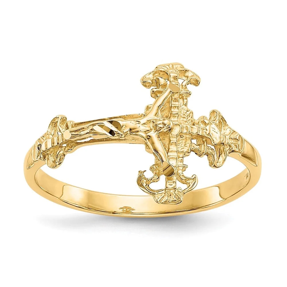 Auriga Fine for dimension- Crucifix 10K Yellow 6 Cross Women Jewelry Gold Diamond-cut Ring