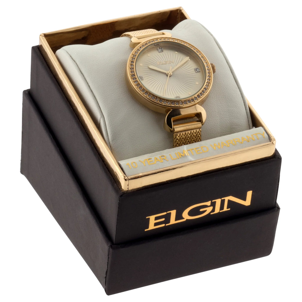Elgin Dial Gold-Tone Analog Sunray Watch - Woman's with EG1610011 Adult
