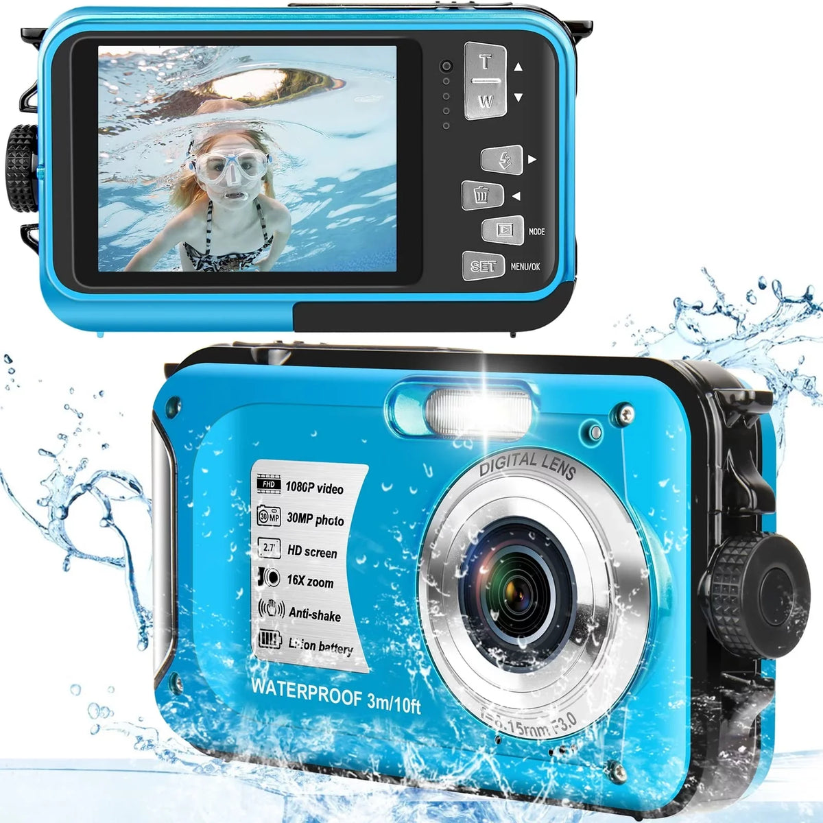 MP SEREE Video HD Youtube Cameras Camera for 1080P Dual 16X Snorkeling Waterproof Digital Full Camera Zoom for Screens Selfie 30 Recorder Underwater