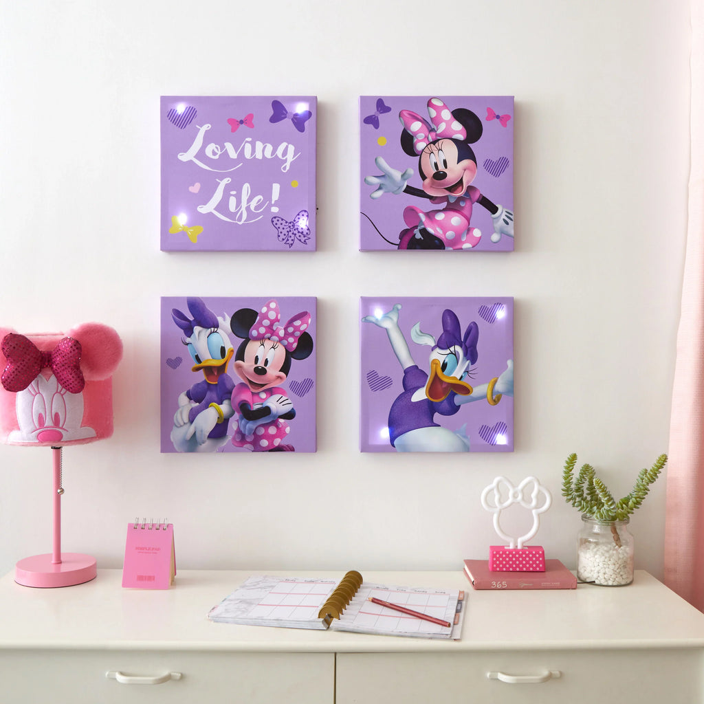 Children's Minnie Disney Pack Wall 4 Mouse Canvas Pink Art