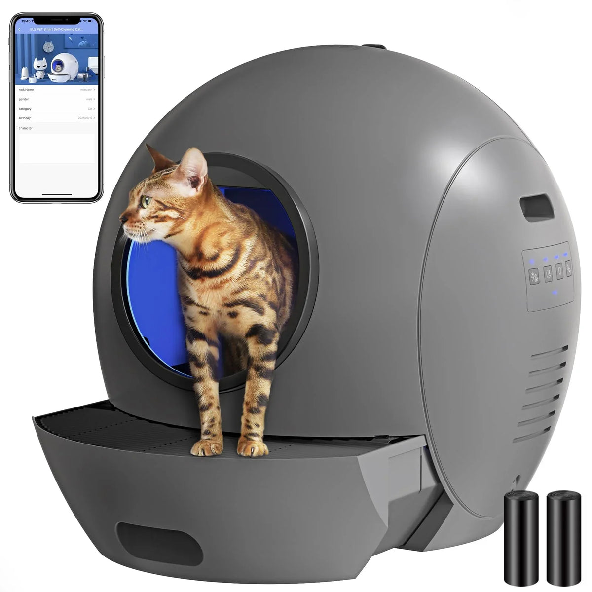 Litter Self Cat Box Control Multiple ELS PET Cats Cat Automatic Version] for Litter Box APP Cleaning [Upgraded