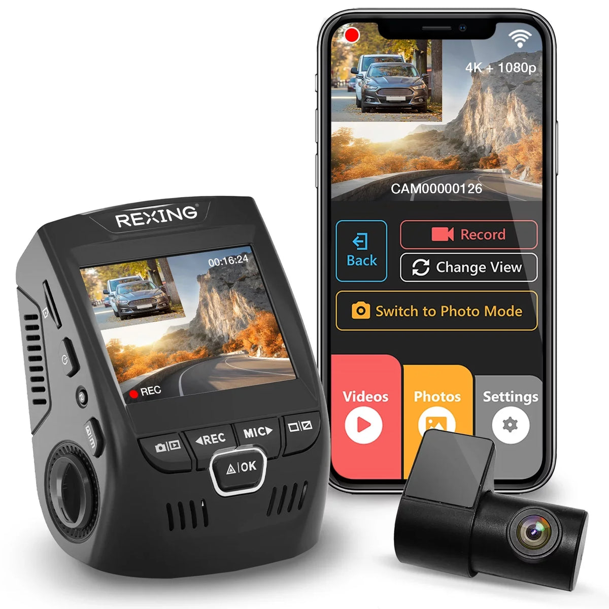 Rear with and 4K Dash V1P Rexing Front Cam UHD Wi-Fi