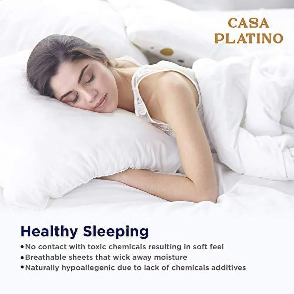 Organic Cotton Mattress Percale LANE Bed Deep 100% Upto Bedding 4-Piece LINEN 15" Pure Fits for King-Sheets Weave Set Breathable White Sheets