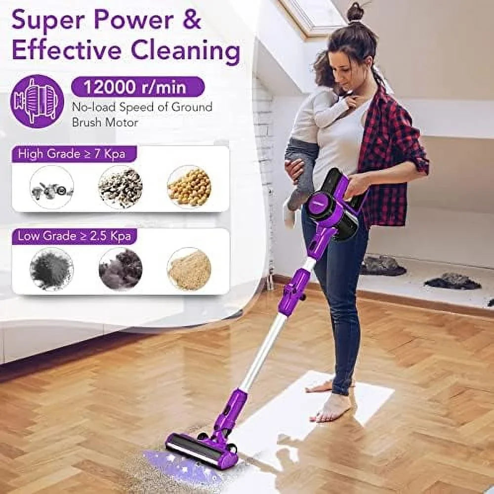 Handheld Vacuum (Purple) Cordless Pet Floor 2000Mah Cleaner, & Vacuum With Rechargeable & Carpet Vacuum Lightweight Hair, For 3-In-1 Hard Stick Runtime 45-Minute Battery, Wall-Mounted Car,