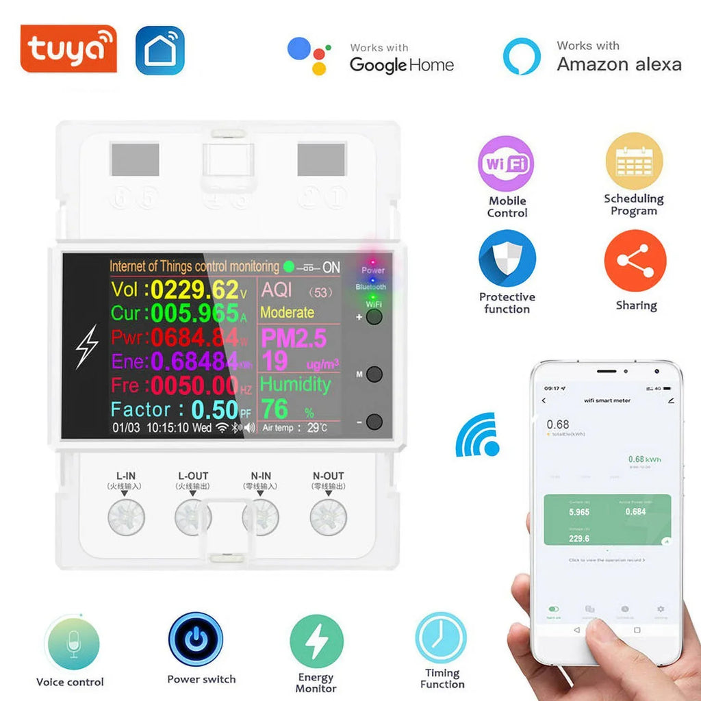 Factor Meter Digital AC Remote 110V AT4PW Wifi/Bluetooth Din 100A Smart Control 220V Frequency Tuya Rail Energy Kwh Switch