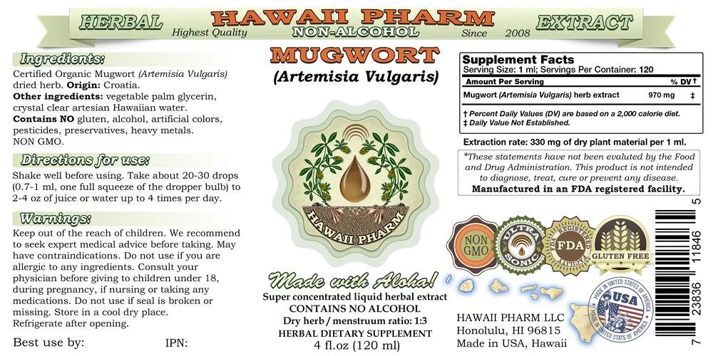 Glycerite, oz Herbal Supplement Organic Herb Extract, Liquid Ye, Mugwort Alcohol-Free (Artemisia Vulgaris) Glycerite Ai 2 Dried