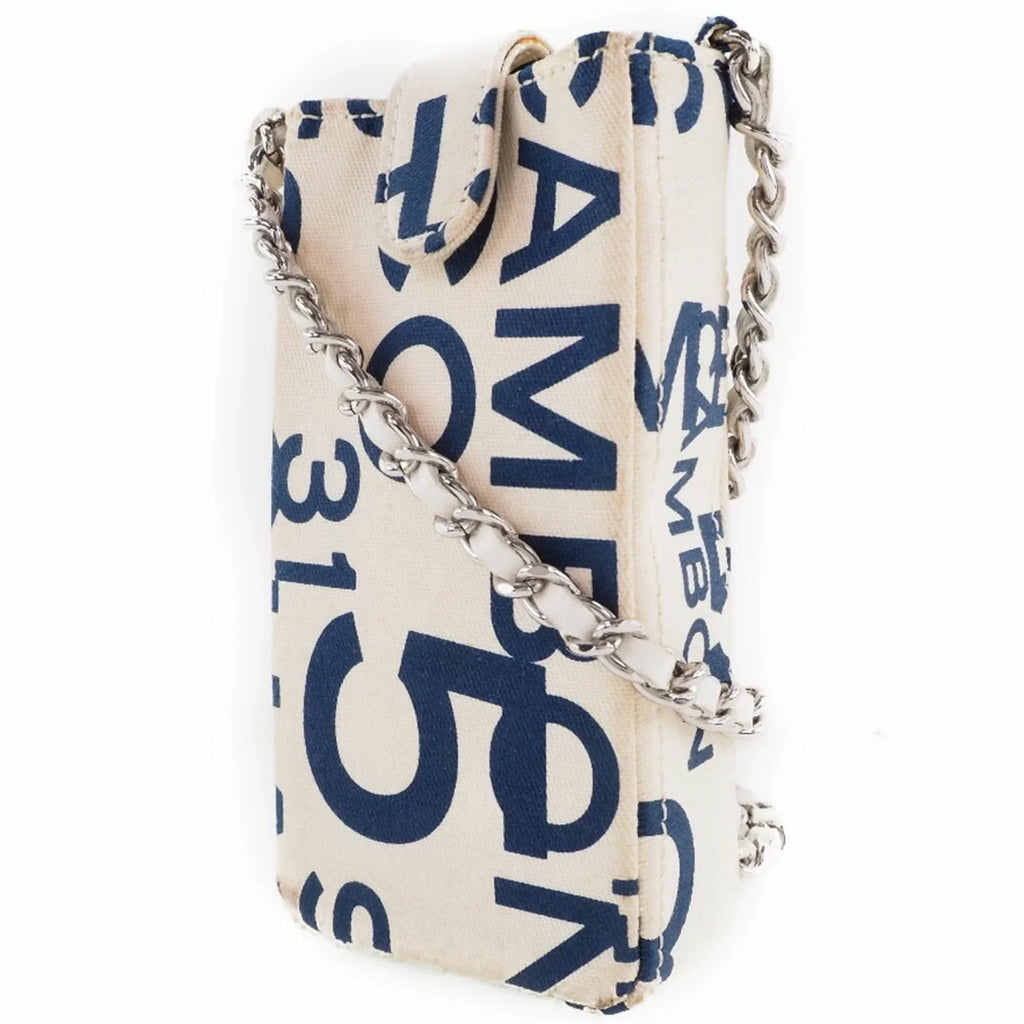 (Good) Pre-Owned Women's White/Blue Canvas Pouch Chain
