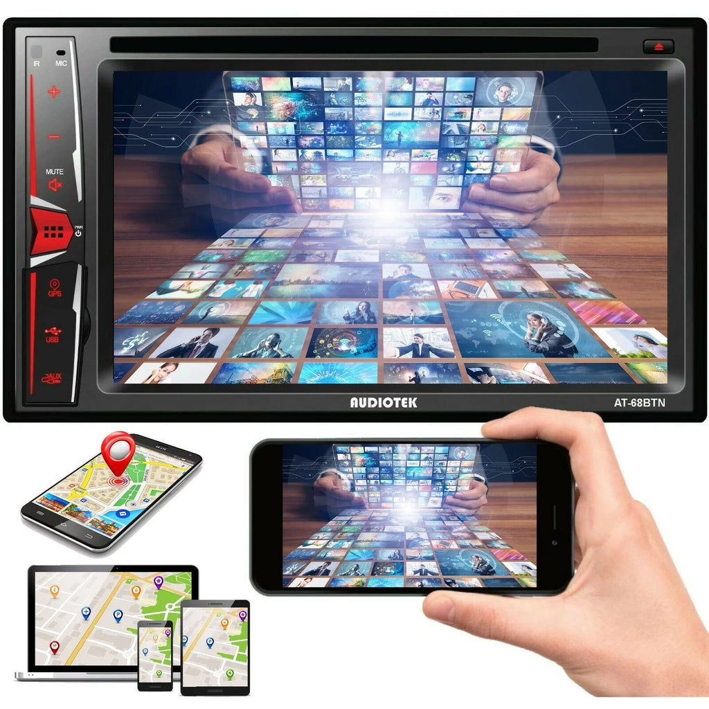 6.2" XV95BK Screen Rearview Radio Link+ Mirror Bundle Audiotek Camera AT-68BTN Touch