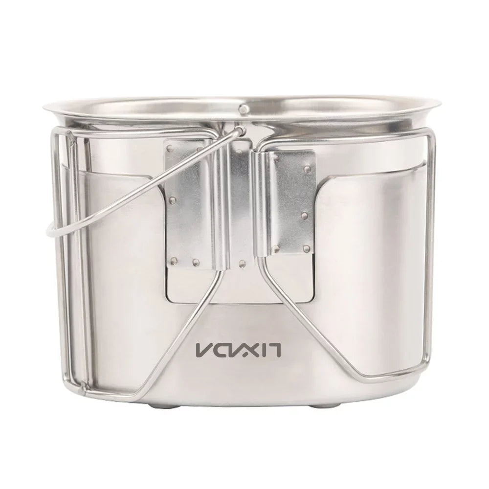 Set Reliable Hiking Picnic Survival Camping Practical Cookware Cooking and Backpacking with for Pot Hanging - Stainless Stove Canteen Equipment Cup Steel Lixada Wood