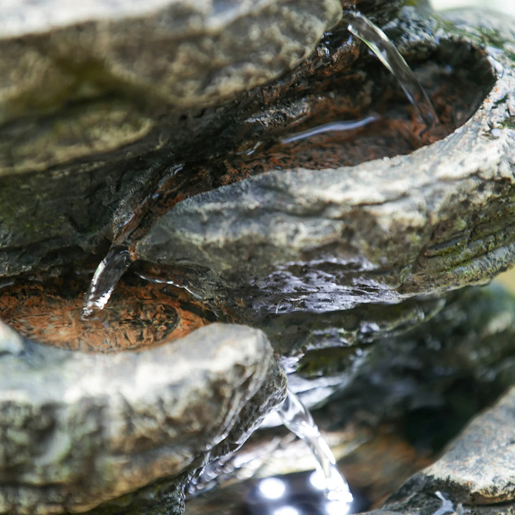 Fountain Tabletop Rock Gray Stone-Look Indoor 7-tier Fountain, 9x5x14" Light liquid LED with Polyresin Cascading