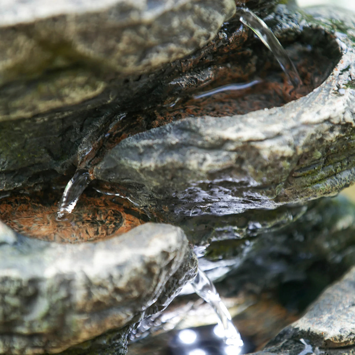 Fountain Tabletop Rock Gray Stone-Look Indoor 7-tier Fountain, 9x5x14" Light liquid LED with Polyresin Cascading
