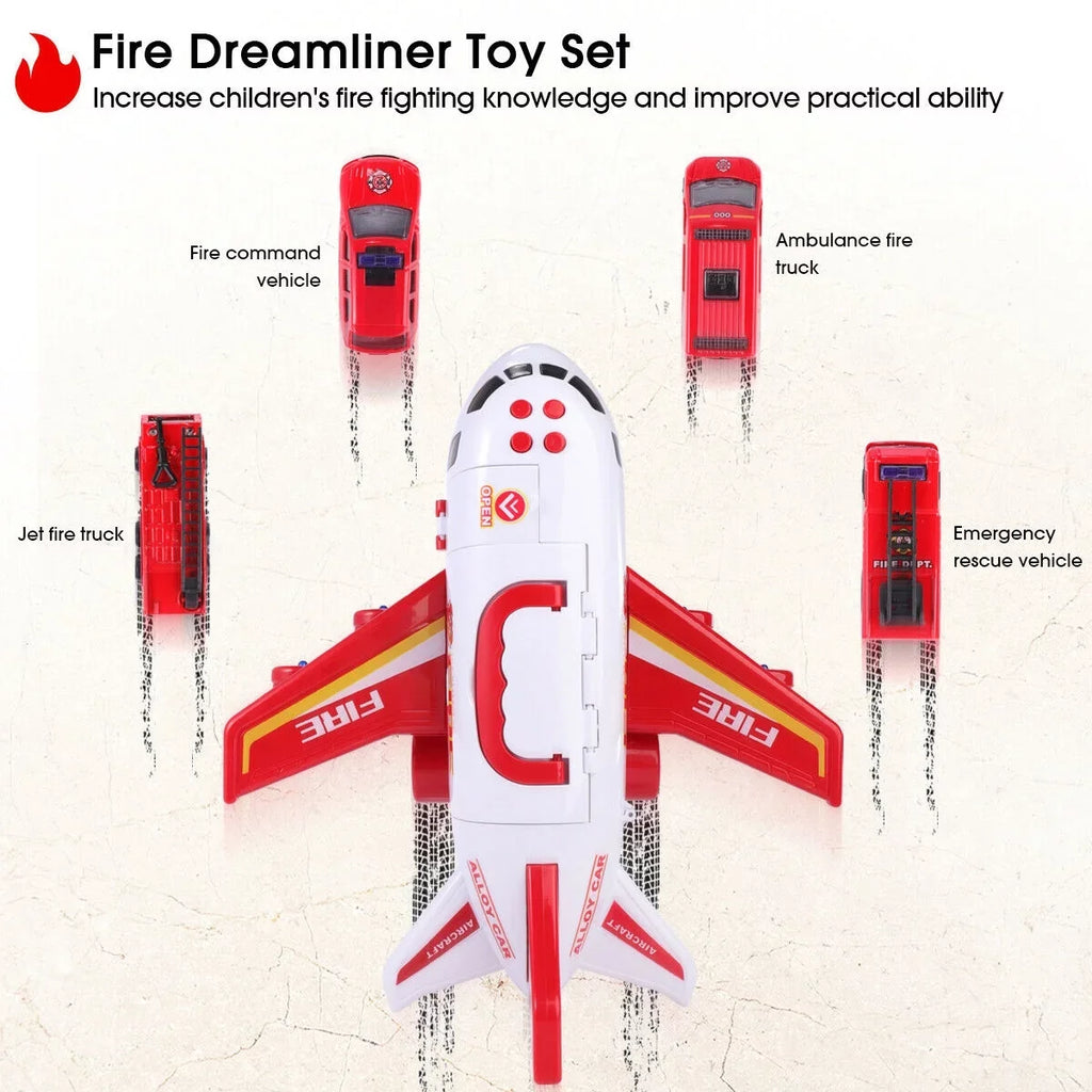 Music Lights, Old Fire Storage and Airplane with (Red) Birthday Girls Playset Cart, Truck Transformable and Boys 3-6 Christmas Airplane Toy Gift SHANNA Years