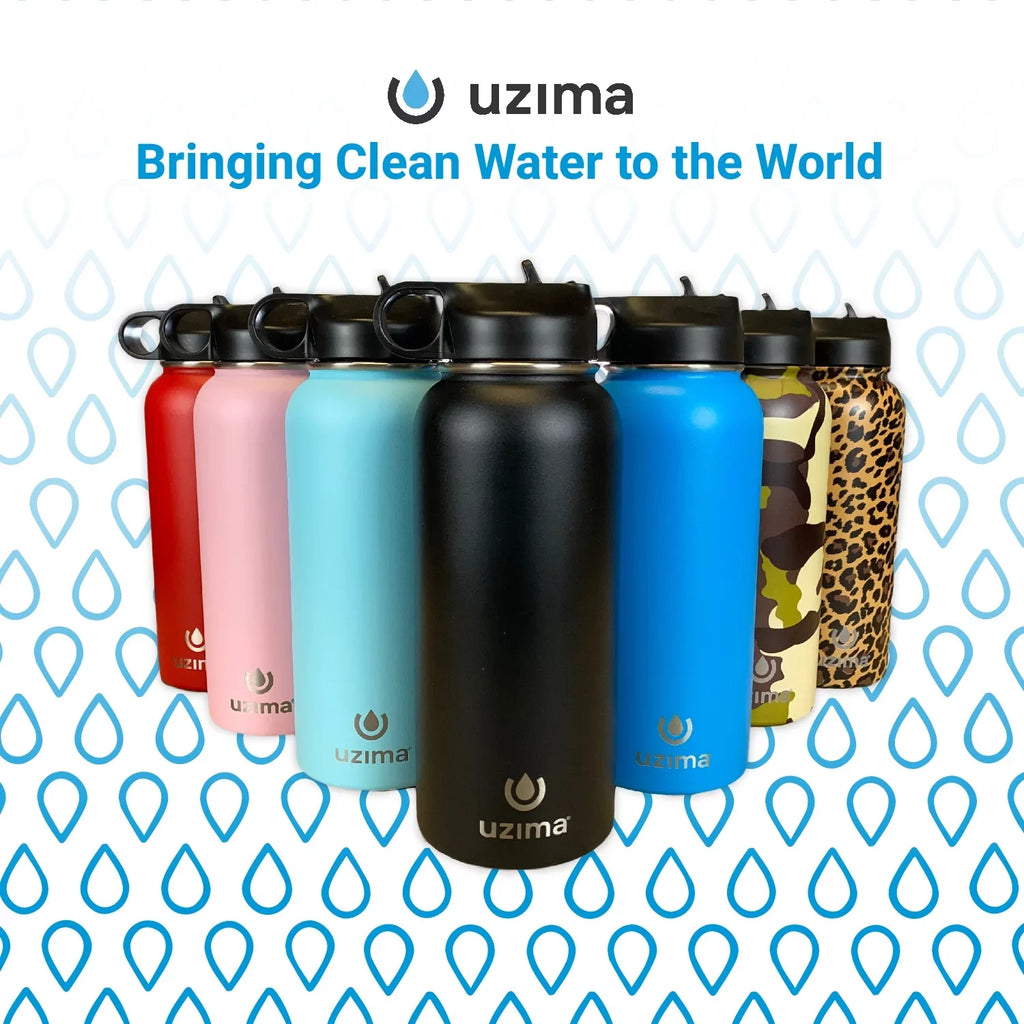 Bottle Filtered and Camping, Steel the Large Uzima Double-Walled (Blue) on Exterior. Backpacking, liquid Purification for 32oz Travel. Hiking, liquid with Capacity Z-Source Go. - Stainless
