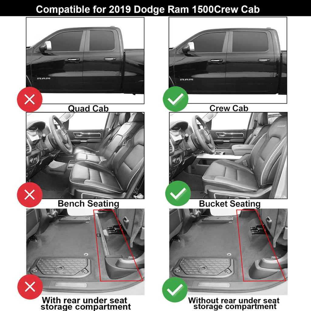 (NOT Seating, Full for TPE Ram Cab Seat) Dodge for Storage Mats Ram climate 1st & All 1500 Under Rear 2020 Set Row 2019 Non-Toxic 2nd - for Black Floor Carpet 3W Crew Bucket with