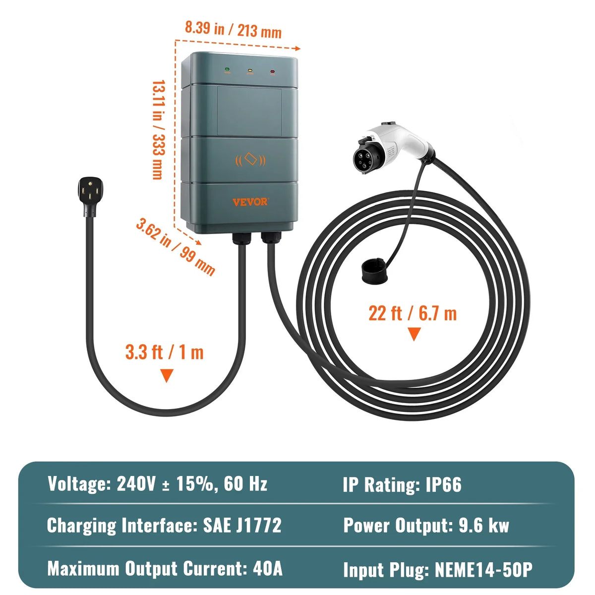 SKYSHALO 40A EV 2 Charger Level Charging Vehicle Home Electric Station NEMA14-50