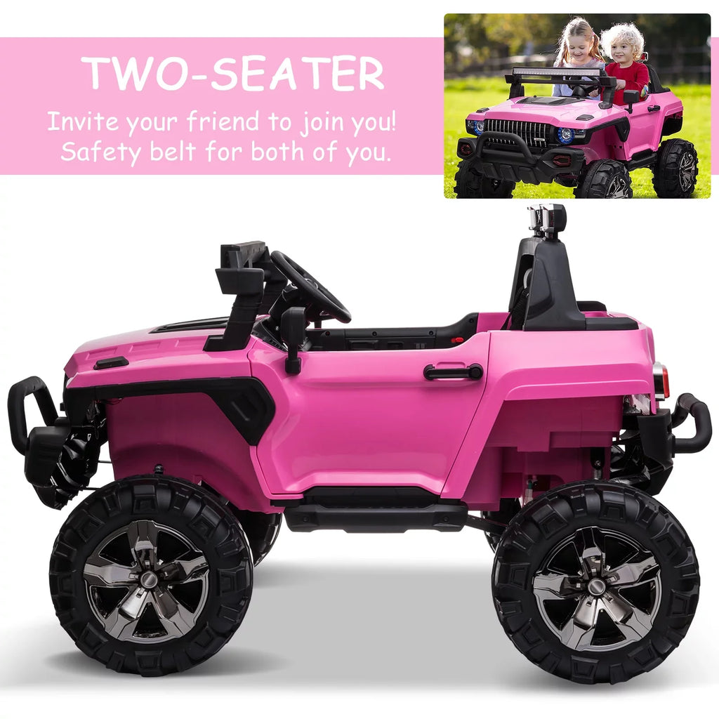 Electric Parental Pink Toy with Car Police Remote 12V 2-Seater Ride Kids Aosom SUV Truck Control, On