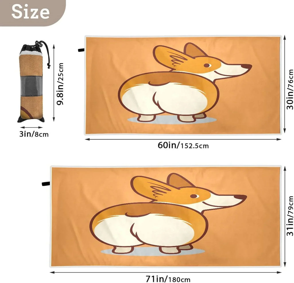 Super Swimming Camping Quick Towel Cute Travel - Bestwell Beach Compact Towels Oversized Dry Lightweight - Orange Holiday（353） Towel Corgi for Absorbent