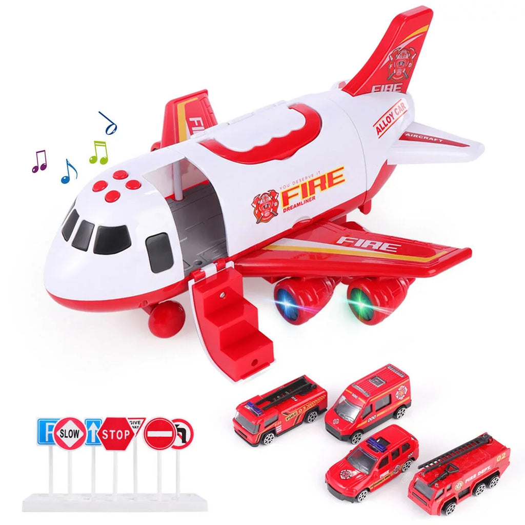 Music Lights, Old Fire Storage and Airplane with (Red) Birthday Girls Playset Cart, Truck Transformable and Boys 3-6 Christmas Airplane Toy Gift SHANNA Years