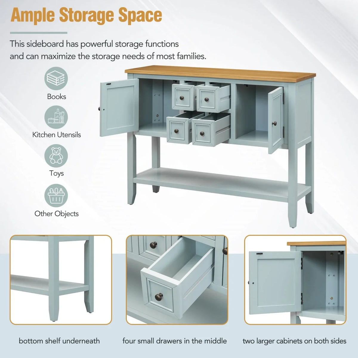Table for OLD Storage WF190263AAE) Gray and Entrances Shelf Rooms (Antique Ample Living with and Console Four Series SKU Cambridge Vintage Kitchens Drawers Small TREXM Bottom