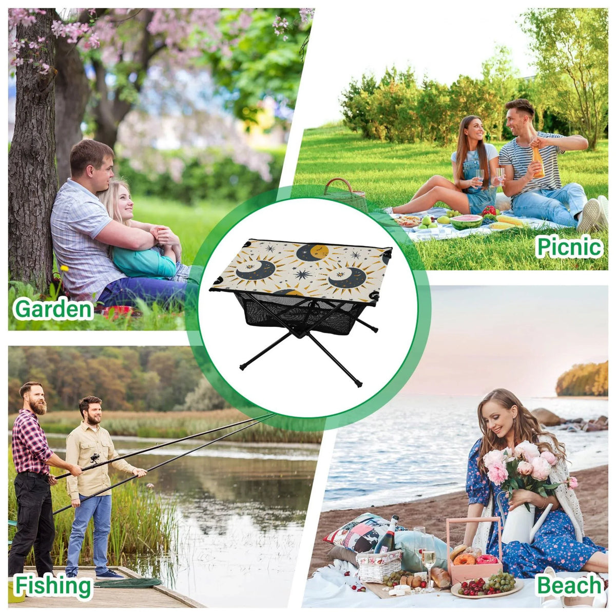 Table and Beach Table Camping Compact for Sun exterior Folding Bag Travel Storage Stars Table Picnic with Moon BBQ Fishing Portable