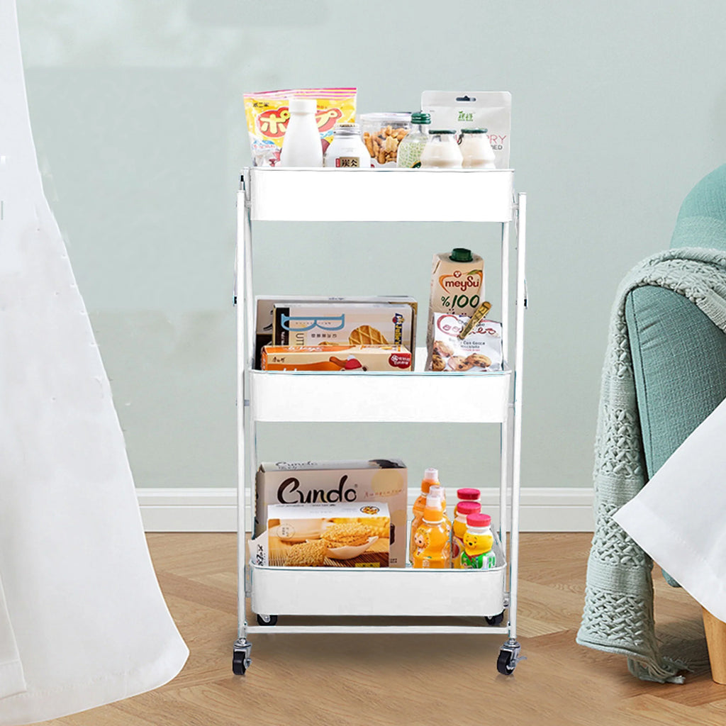 Home With Rolling Library Organizer 3 Utility Utility Shelves Cart Cart Storage Foldable Wheels, Office Multi-Function Metal Rolling Mobile Folding Storage Cart Cart Tier Craft for