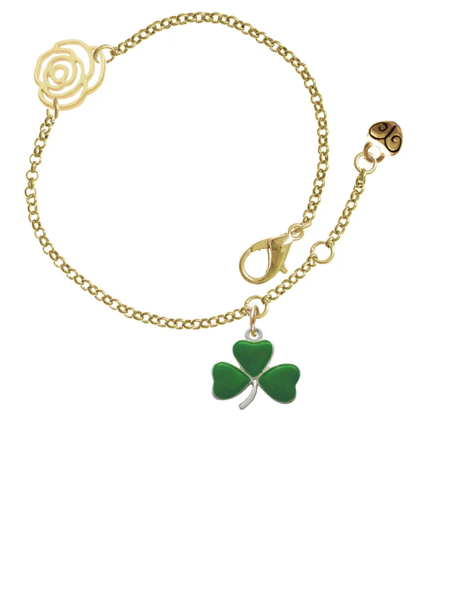 Silvertone Three 6.25"+1.75" Delight Chain Clover Gold-tone Shamrock Link Extender - Jewelry Green Bracelet, Rose Leaf