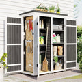Waterproof Storage Lockable Homiyad Hx4.1ft L and Cabinet with Asphalt Tool Multiple-Tier exterior Shelves, Gray Shed, Doors, Garden Roof, Wood Four White 5.5ft