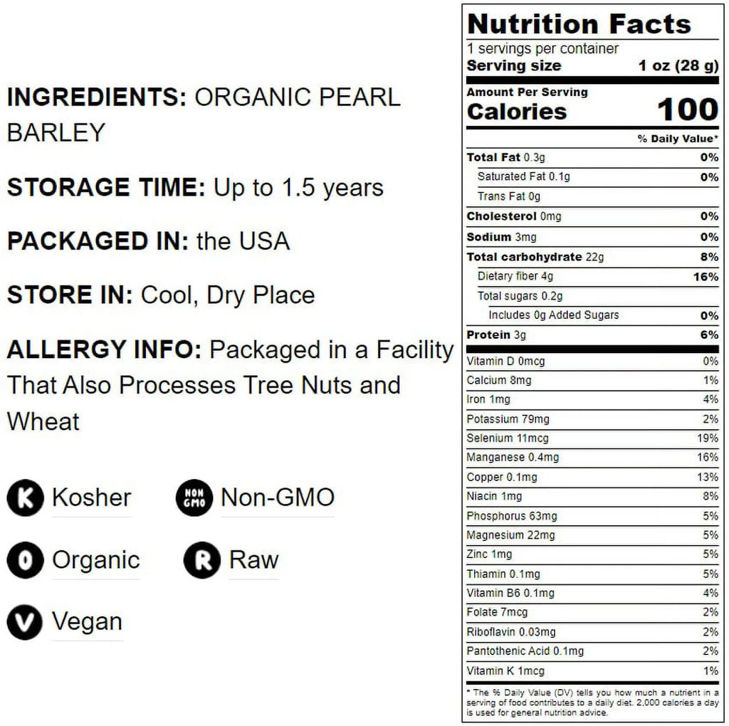 Barley, Pearl Pounds Food Non-GMO, Kosher, to Live Organic by 6 — — Vegan Raw,