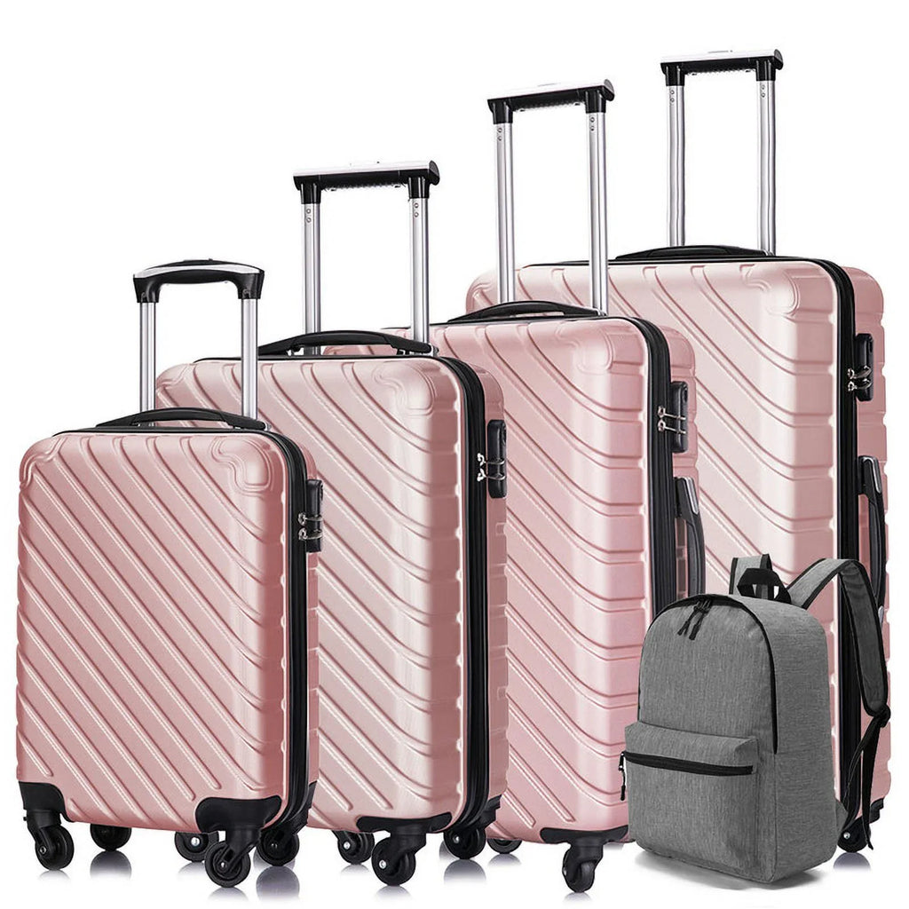 4 Luggage Luggage Piece gold rose Cover&Hanger Spinner Hardshell with On Suitcase,Carry Free Wheels Sets,Travel Inside