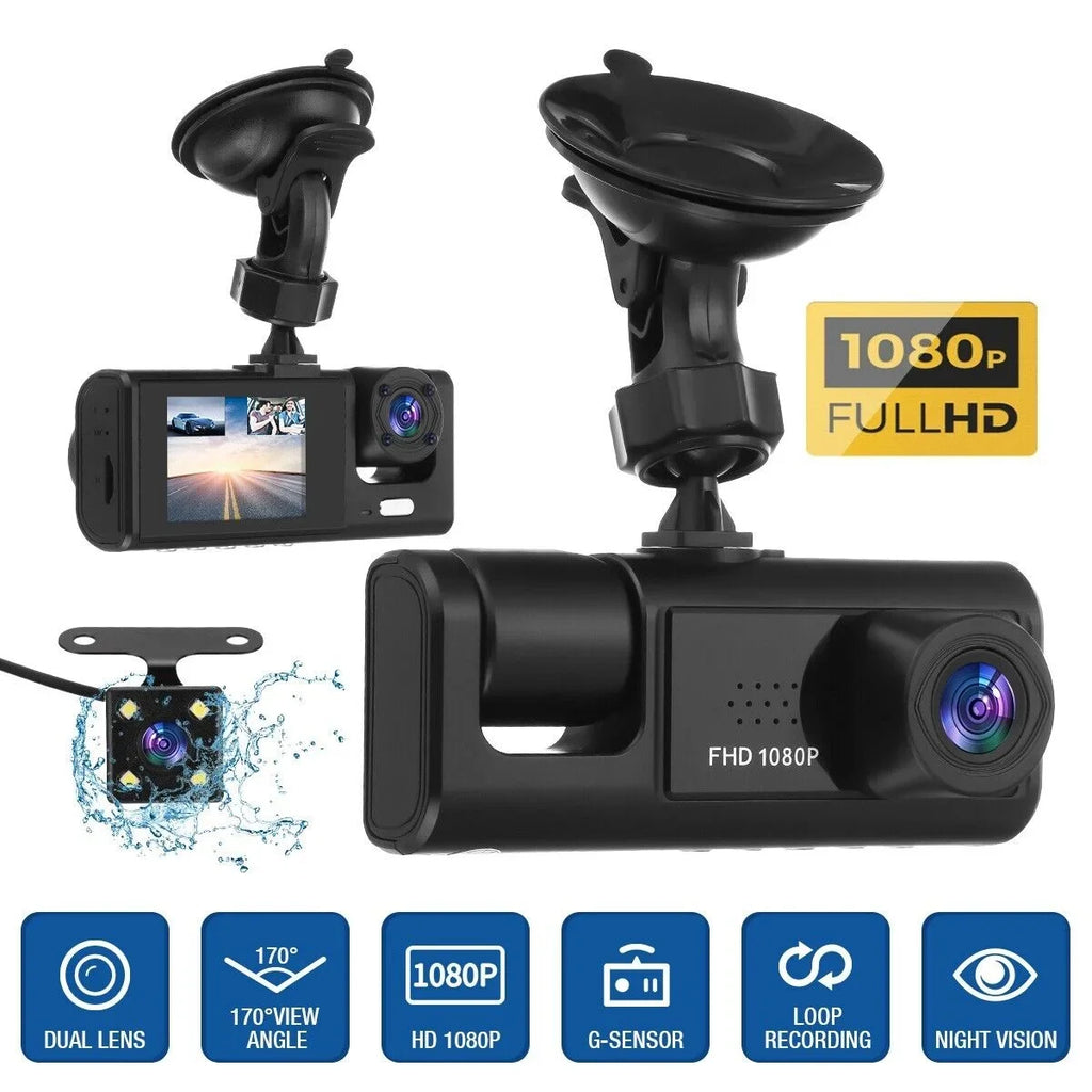 Car Recorder 1080P G-sensor Dash Lens Camera Dual Front/Rear/Inside Video Cam