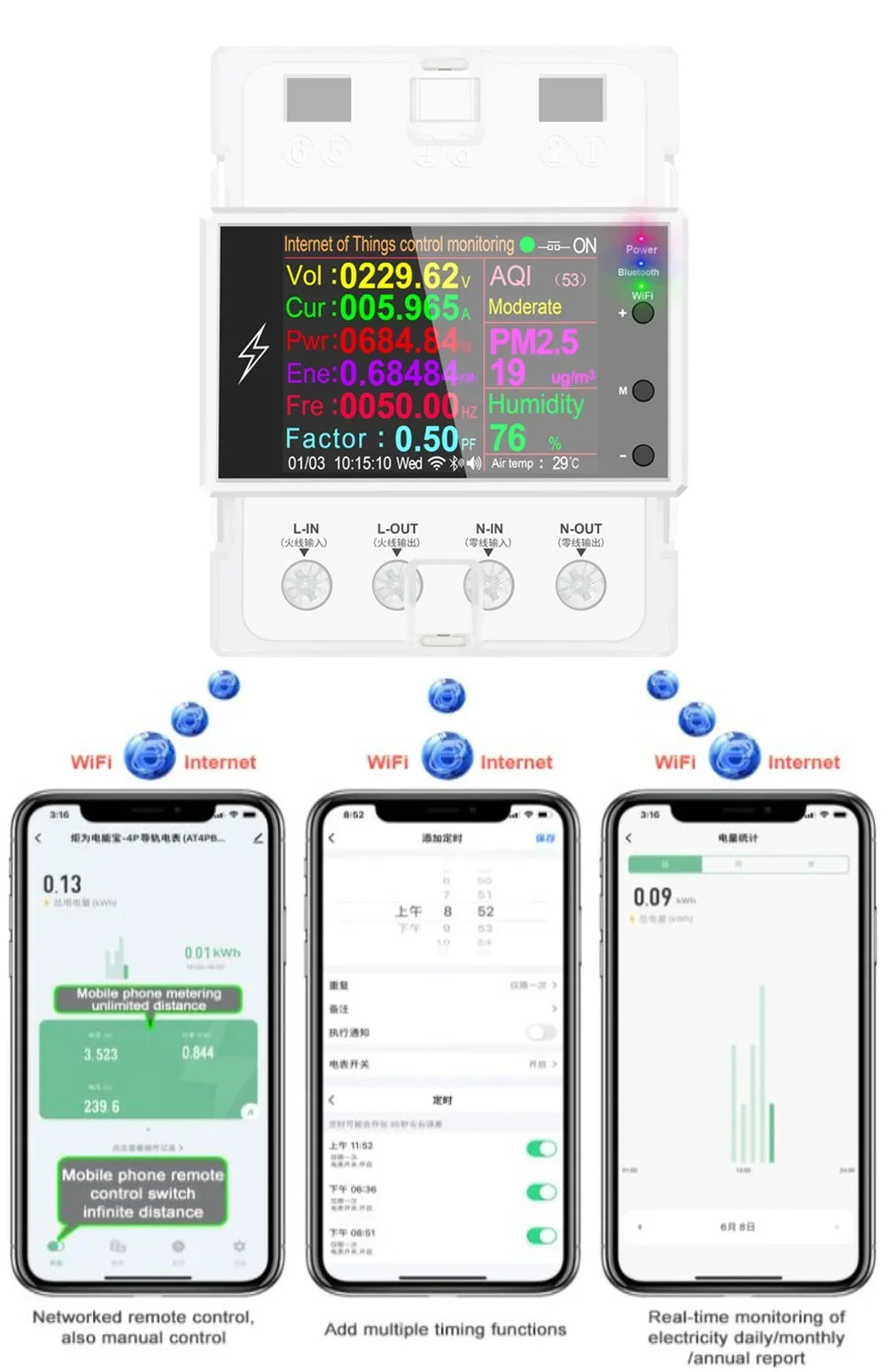 Factor Meter Digital AC Remote 110V AT4PW Wifi/Bluetooth Din 100A Smart Control 220V Frequency Tuya Rail Energy Kwh Switch