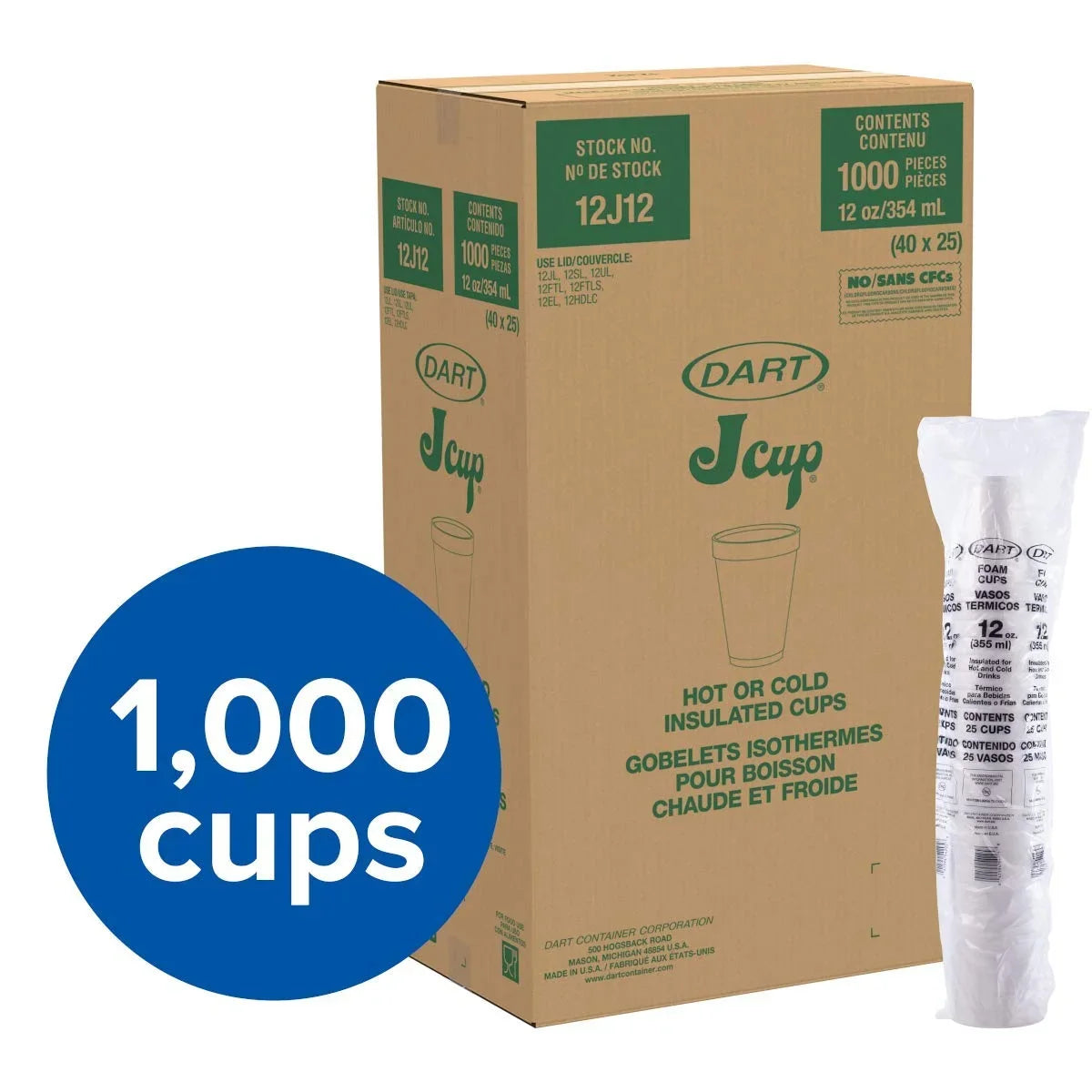 12J12 oz (Case Foam 1000) 12 Dart Cup of