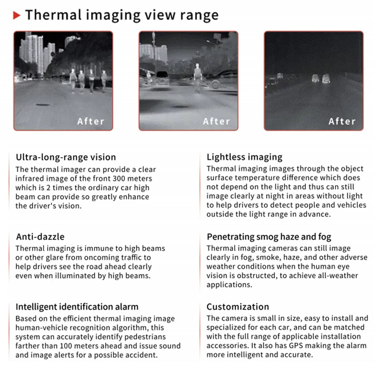 Box Driving Night Avoid Vision Thermal System Auto Vision Car Car Black Infrared Obstacles for Car Image Camera Cars IP67 Waterproof Camera Night