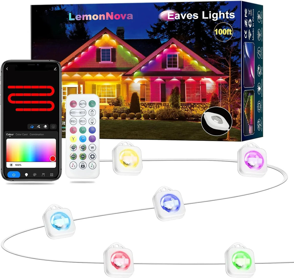 Lights, DIY Using, Remote 100ft Modes, and for Permanent Daily 72 exterior LED exterior Suitable with IP67 Work & RGB with Lights Alexa Holiday Eaves Waterproof, with Scene Lights