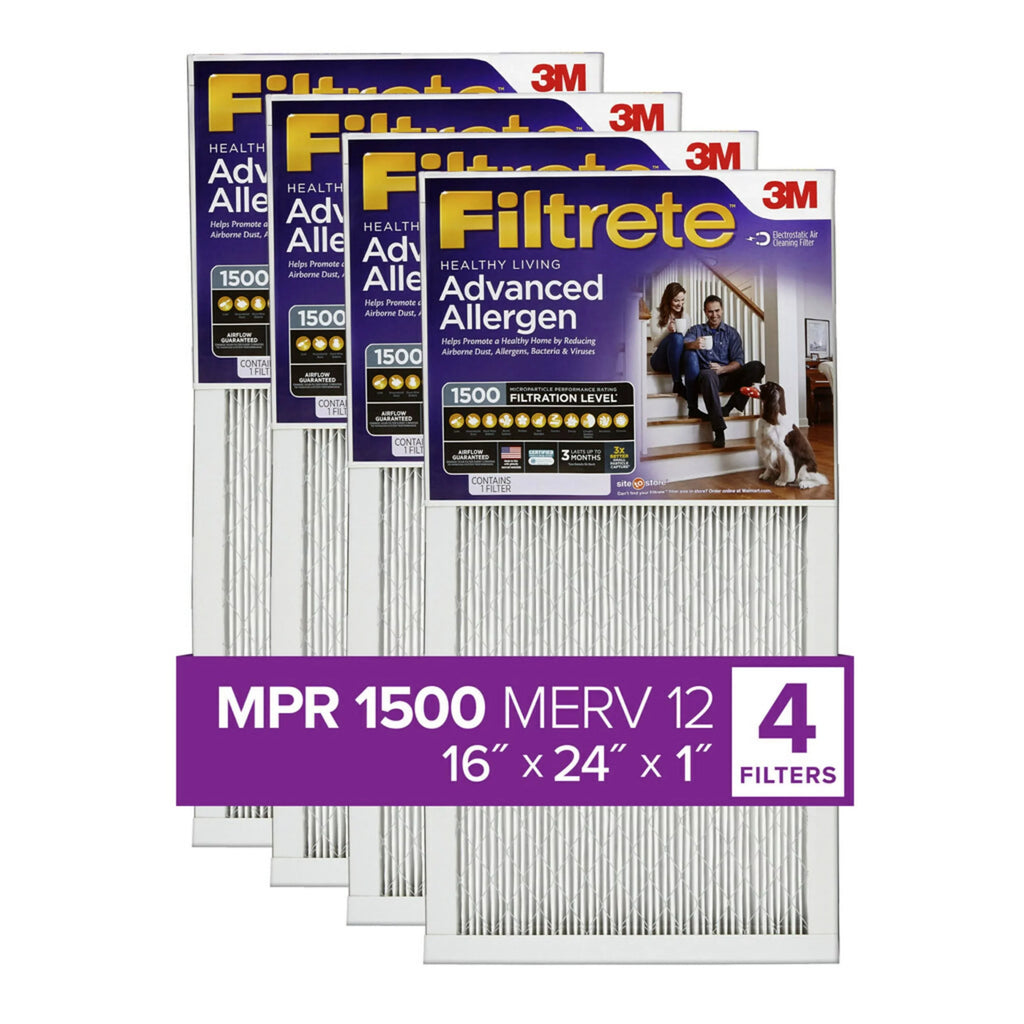 12, MPR Allergen Filters Filter, Reduction, Filtrete MERV 1500 Advanced 4 Air 16x24x1