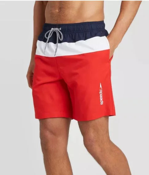 Speedo Small Navy/White/Red- Colorblock Shorts Swim - Men's 8"
