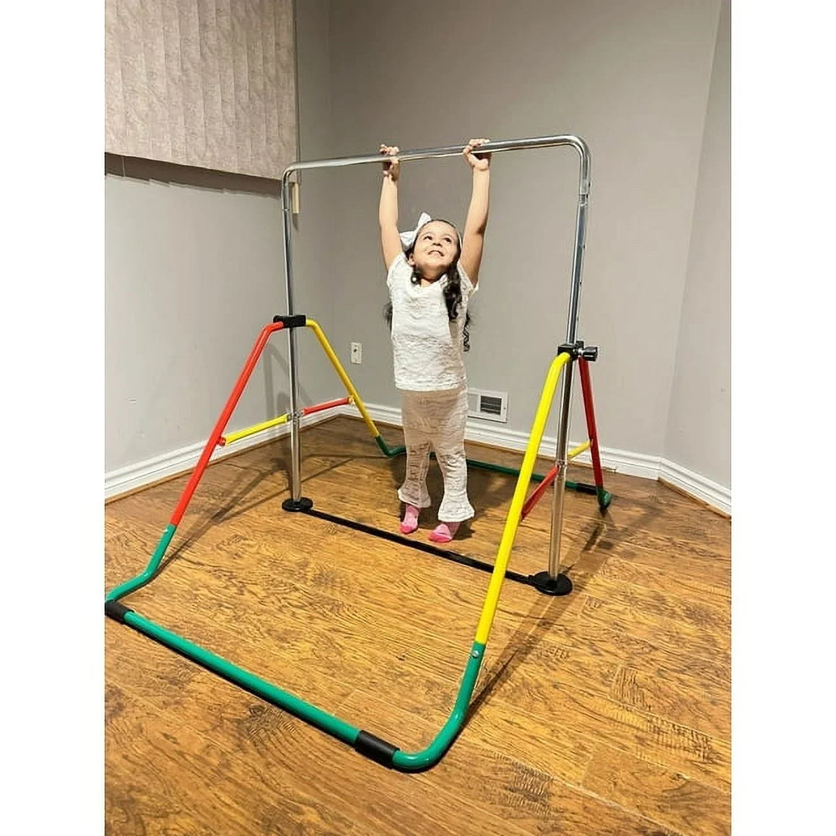 Kip for Playground Junior for Horizontal - Training Monkey Kids' Bar (Red/Yellow) Equipment Expandable Bar Folding Boys/Girls Gymnasts Height-Adjustable - Bar Gymnastics Bar - Home