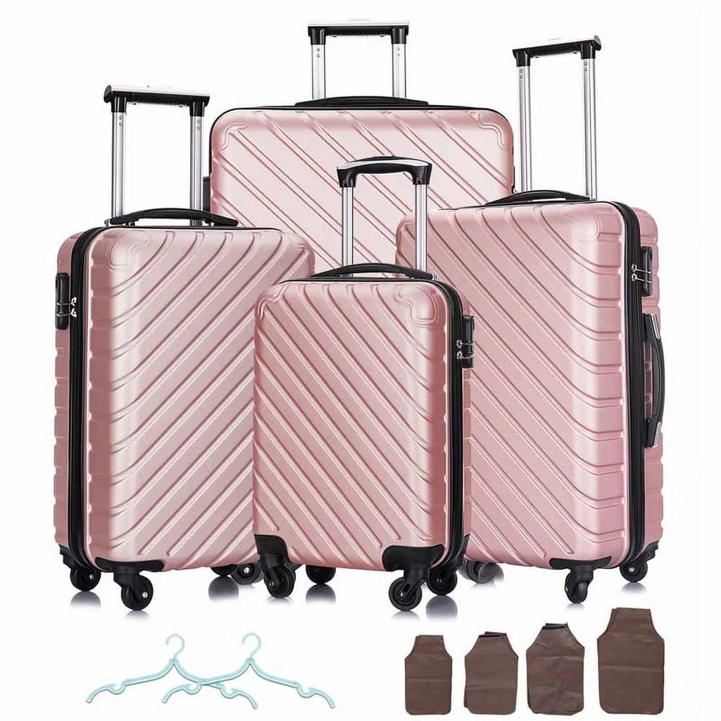 4 Luggage Luggage Piece gold rose Cover&Hanger Spinner Hardshell with On Suitcase,Carry Free Wheels Sets,Travel Inside