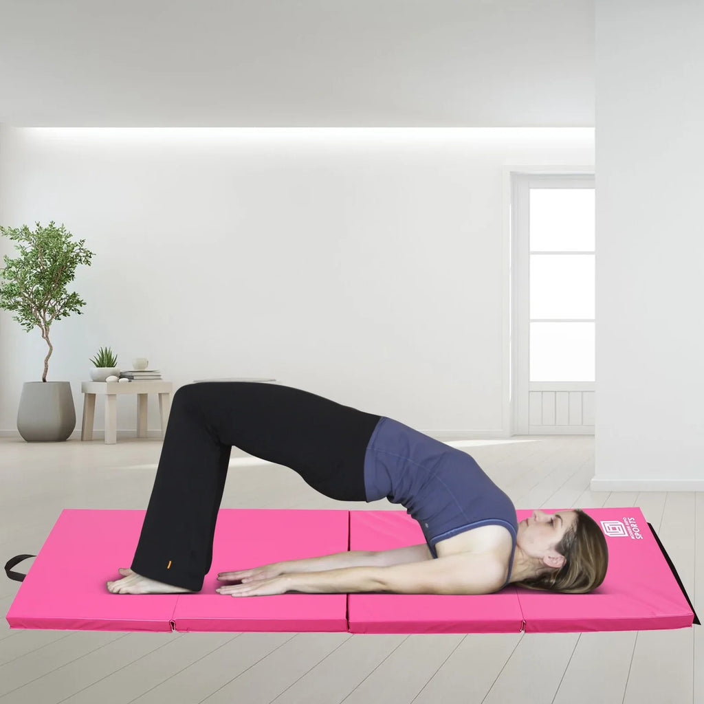 8'x2'x2" Pink with Thick Exercise Handles Yoga, for Mat Four Stretching Mats Home Aerobics Fold Foldable Mat Carrying Gymnastics Tumbling
